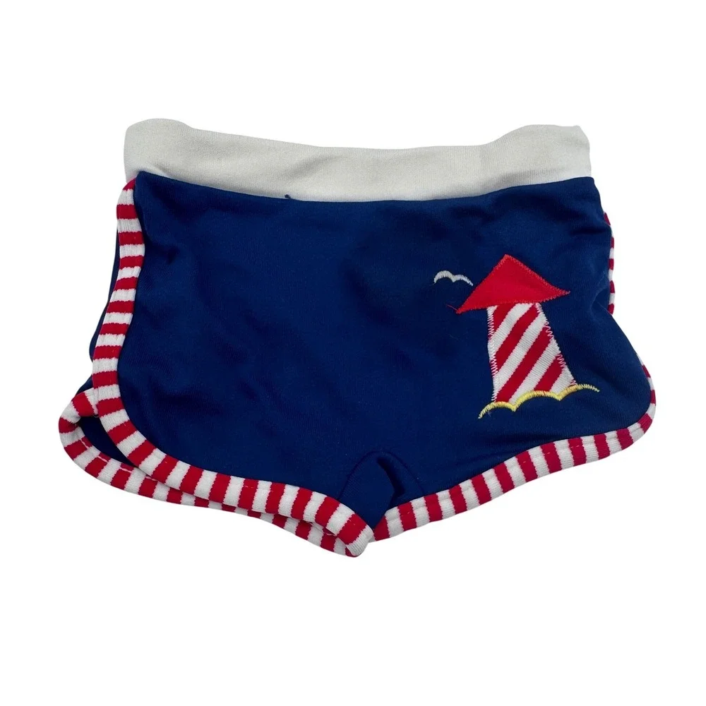 Tiny Tots Originals 12M Blue Swim Trunks Kids Lighthouse Nautical Vintage‎